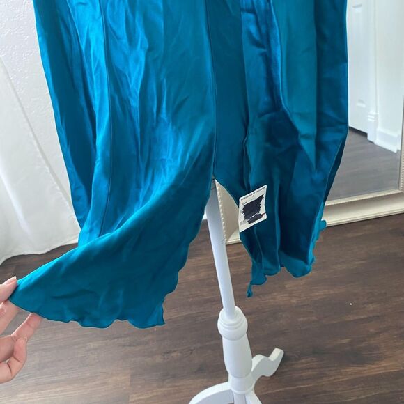 Deadstock Frederick's Of Hollywood Teal Ethereal Frilly Ruffle Silk Dress Top M - Picture 5 of 8